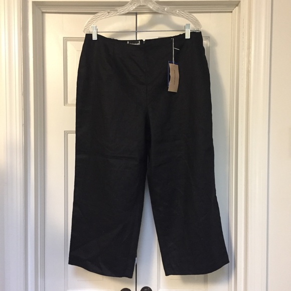 New Black Cropped Irish Linen Ankle Pants 14 L XL - Picture 1 of 5